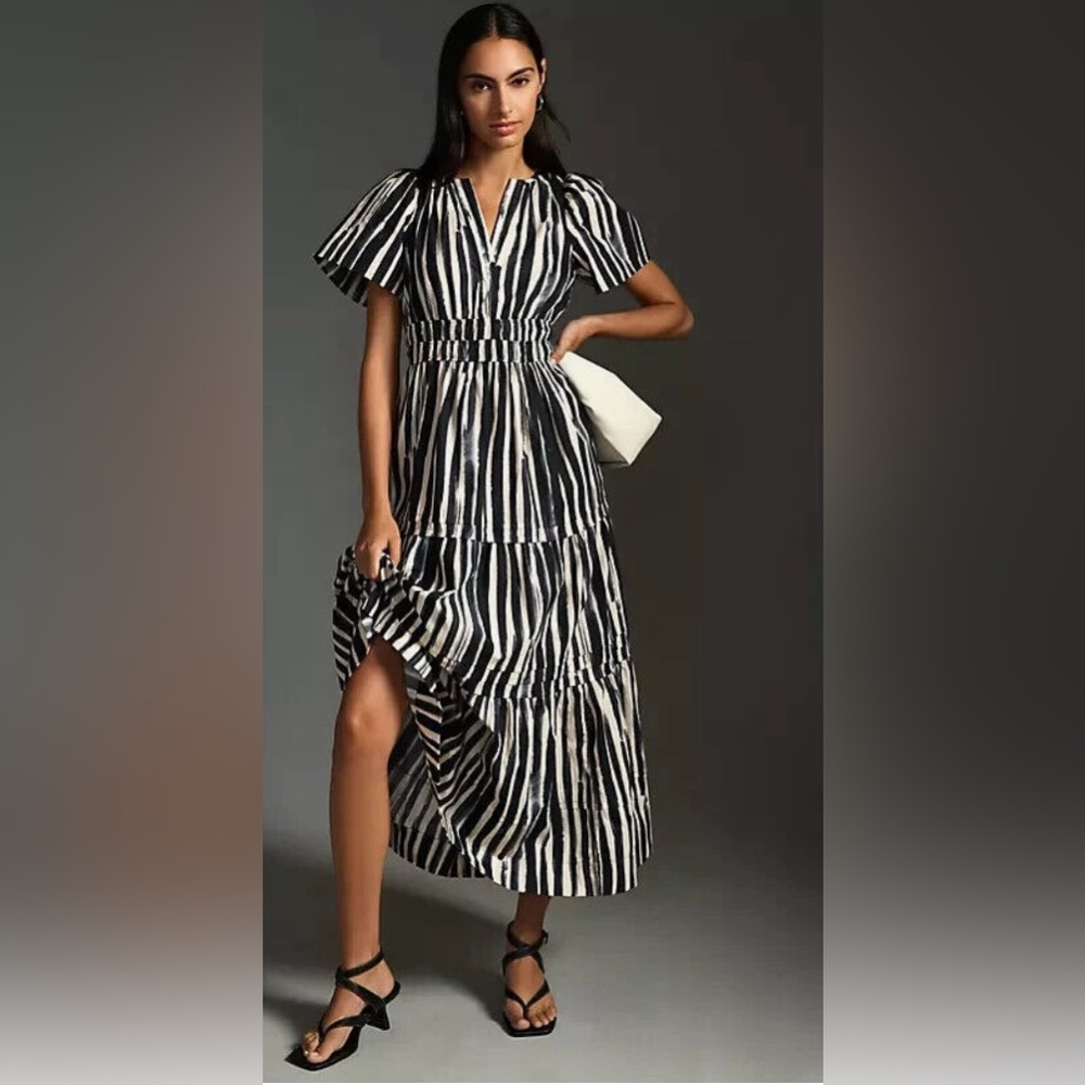Anthropologie Black and White Striped Maxi Dress